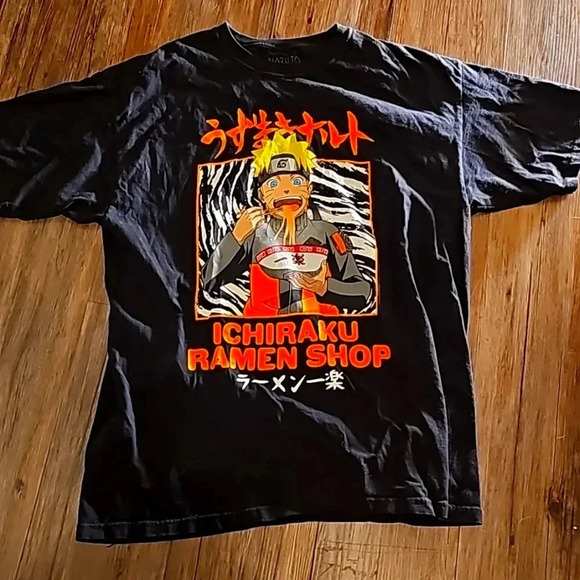 Mens Naruto Ichiraku Ramen Shop Black Orange Anime T Shirt XL - Picture 1 of 4